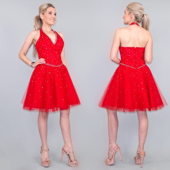 Party Dress Dresses & Skirts - Red Fit Flare Halter Cocktail Homecoming Dress